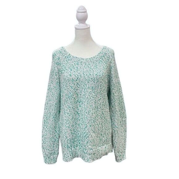 St John’s Bay Mint Green & White Knit Scoop Neck Pullover Long Sleeve Sweater XL - Picture 1 of 16